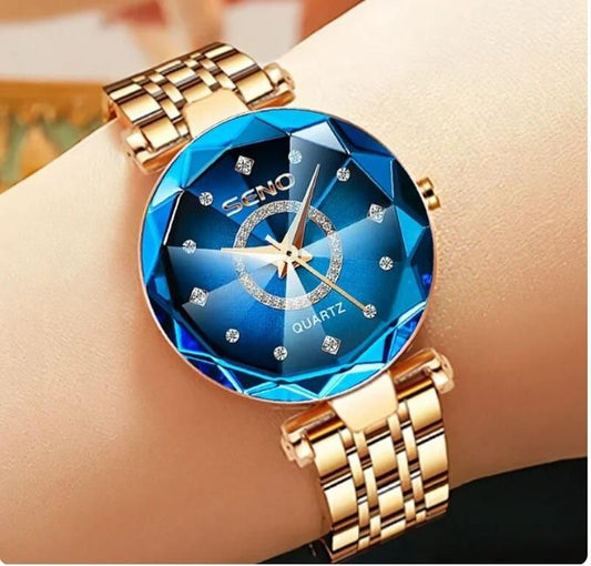 Diamond Shape Multicolour Dial and Rose Gold Strap Watch for Women.