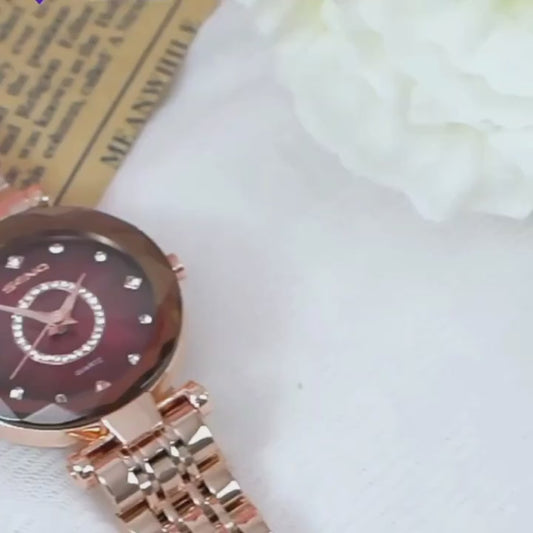Diamond Shape Multicolour Dial and Rose Gold Strap Watch for Women.